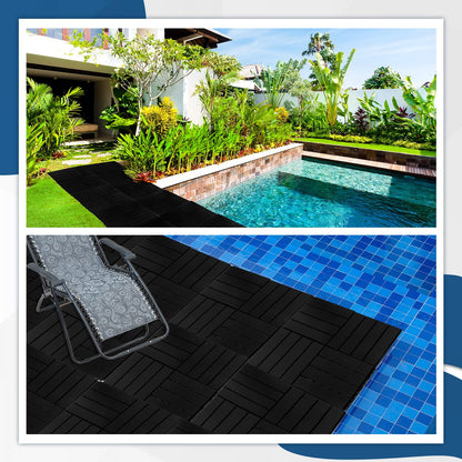 Treela 48 Pcs Plastic Interlocking Deck Tiles 12 x 12 Inch Patio Deck Tiles Waterproof Non-Slip Outdoor Flooring Composite Floor Boards for Porch, Poolside, Balcony, Backyard, Garden (Black)