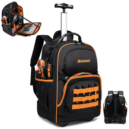 2-In-1 Rolling Tool Backpack Heavy Duty, 47 Pockets Rolling Tool Bag with Wheels, Tool Bag Backpack with Retractable Handle, 1680D, Backpack for Tools HVAC Electrician Construction Worker Mechanic