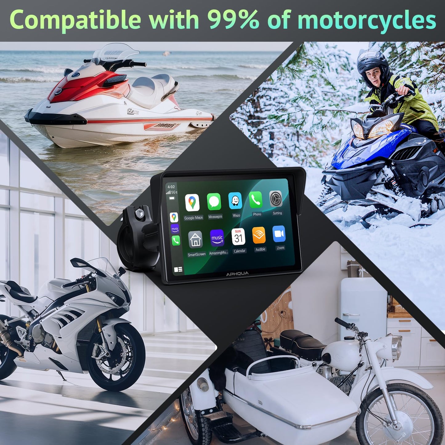 5 Inch Motorcycle CarPlay & Android Auto Display – IP67 Waterproof Touchscreen, Dual Bluetooth, TF Card, GPS Navigation, Voice Control, Universal Mount – APHQUA 522