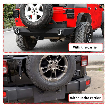 LEDKINGDOMUS Rear Bumper with Tire Carrier and 2" Hitch Receiver Compatible with 07-18 Wrangler JK JKU Rubicon Sahara Sports Model Offroad Rock Crawler Bumper Textured Black