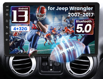 Car Stereo Radio for Jeep Wrangler JK 2007-2017 Grand Cherokee Compass, Android 13 4GB+32GB 10.1 inch Touchscreen with Wireless CarPlay Android Auto, GPS, WiFi, AM/FM, Backup Camera