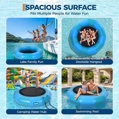 Inflatable Floating Dock, 12x12 ft PVC Round Water Trampoline, Floating Hammock for Pool Lake Ocean, Inflatable Hammock with 4-Step Rope Ladder & Electric Pump, Floating Platform for Adults and Kids