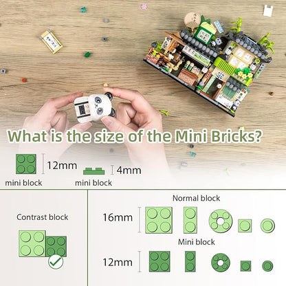 Street View Tea Shop Mini Building Blocks MOC Creative Building Toys Cute Panda Animals Building Set for Girls 6-12 Simulation Architecture Construction Toy Gift Idea for Kids Adults (860PCS)