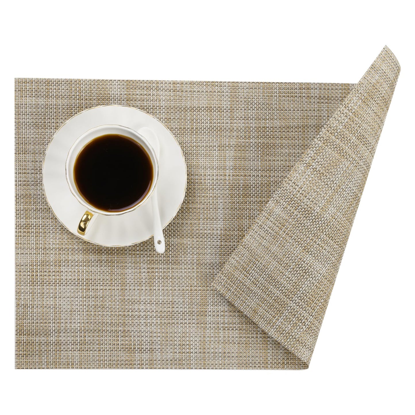 SHACOS Easy Clean Placemats Set of 4 Woven Vinyl Plastic Place Mats Heat Resistant Stain Resistant Dining Table Mats Indoor Outdoor Table Decor, Beige