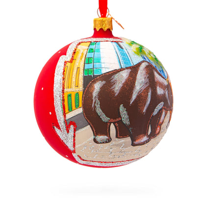 Bear and Bull on Wall Street Glass Ball Christmas Ornament 4 Inches