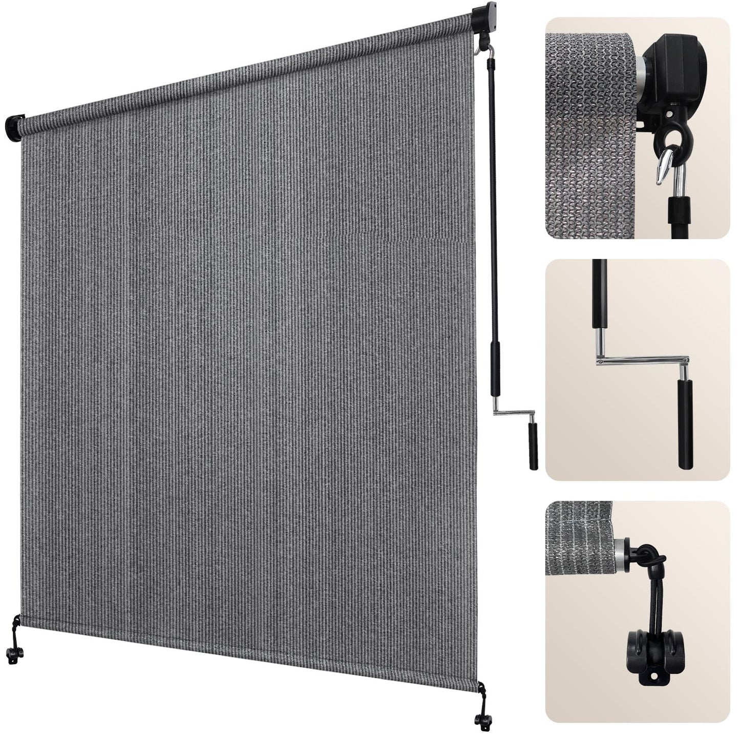 Artpuch Patio Shades Roll Up Outdoor Roller Shade (10'Wx8'H), Cordless Exterior Roller Blinds Cloth for Porch Pergola Gazebo, Gray