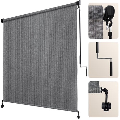 Artpuch Patio Shades Roll Up Outdoor Roller Shade (10'Wx8'H), Cordless Exterior Roller Blinds Cloth for Porch Pergola Gazebo, Gray