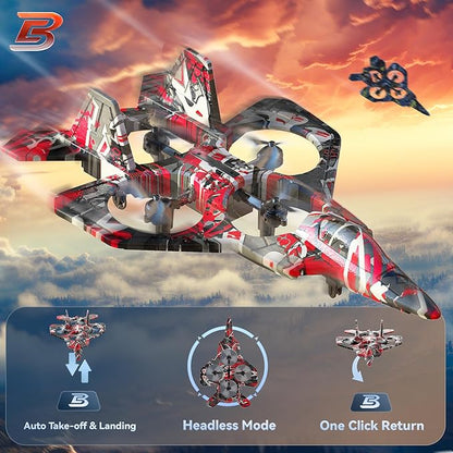 BEZGAR HQ057X RC Fighter Airplane丨Mini Drone Remote Control Jet Plane Stunt Drone for Adults &amp Kids Toy with Light Gift for Kids Beginner Red