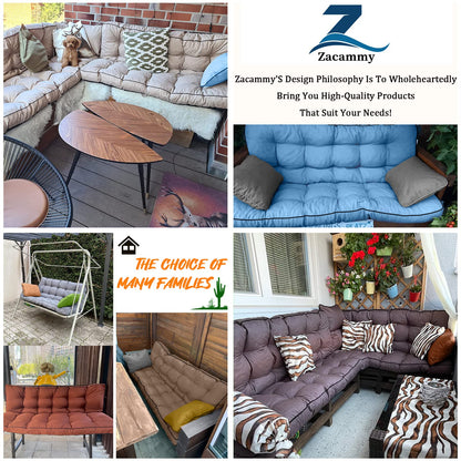 Zacammy Swing Replacement Seat Cushions, 2-3 Seater Bench Cushions for Outdoor Furnitur with Backrest, Garden Recliner Seat Cushions Waterproof Sofa Pads (Khaki, 55x40in)