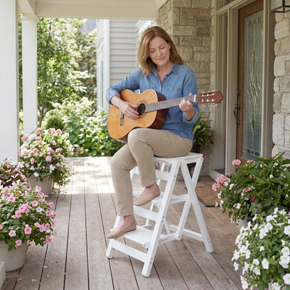 Step Stool for Adults/Step Ladder/Counter Chair, 3-Step Folding Portable Wooden Step Stool, Anti-Slip & Lightweight (White)