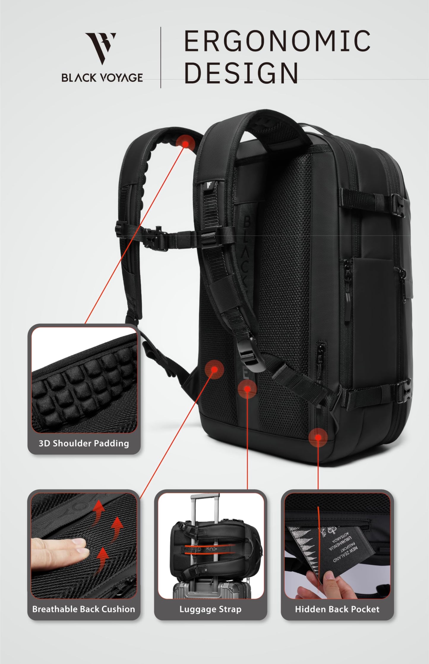 BlackVoyage Vortex Vacuum Seal Travel Backpack 60L Expandable Air Compression System Water Resistant TSA Lock Carry-On Suitcase Luggage Gray AERO - Vacuum Pump Included