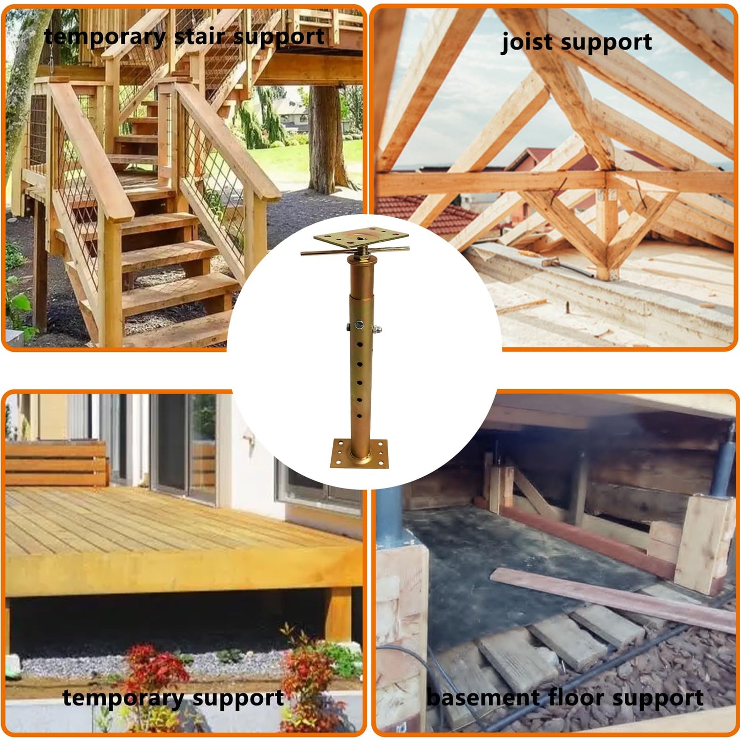 ZANURA 19.7"-35.8" Adjustable House Floor Wall Jack Post Pole Rod Fit for Leveling Lifting Framing Basement Crawlspace Beam Roof, 4 Pack