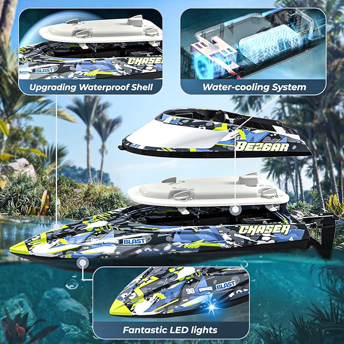 BEZGAR TX123 Remote Control Boats - Fast Speed RC Boat 32+ KPH with A Portable Suitcase for Lakes &amp Pools &amp Salt Water Summer Toys for Adults and Ideal Gifts for Kids Boys Age 6 7 8-12 Years