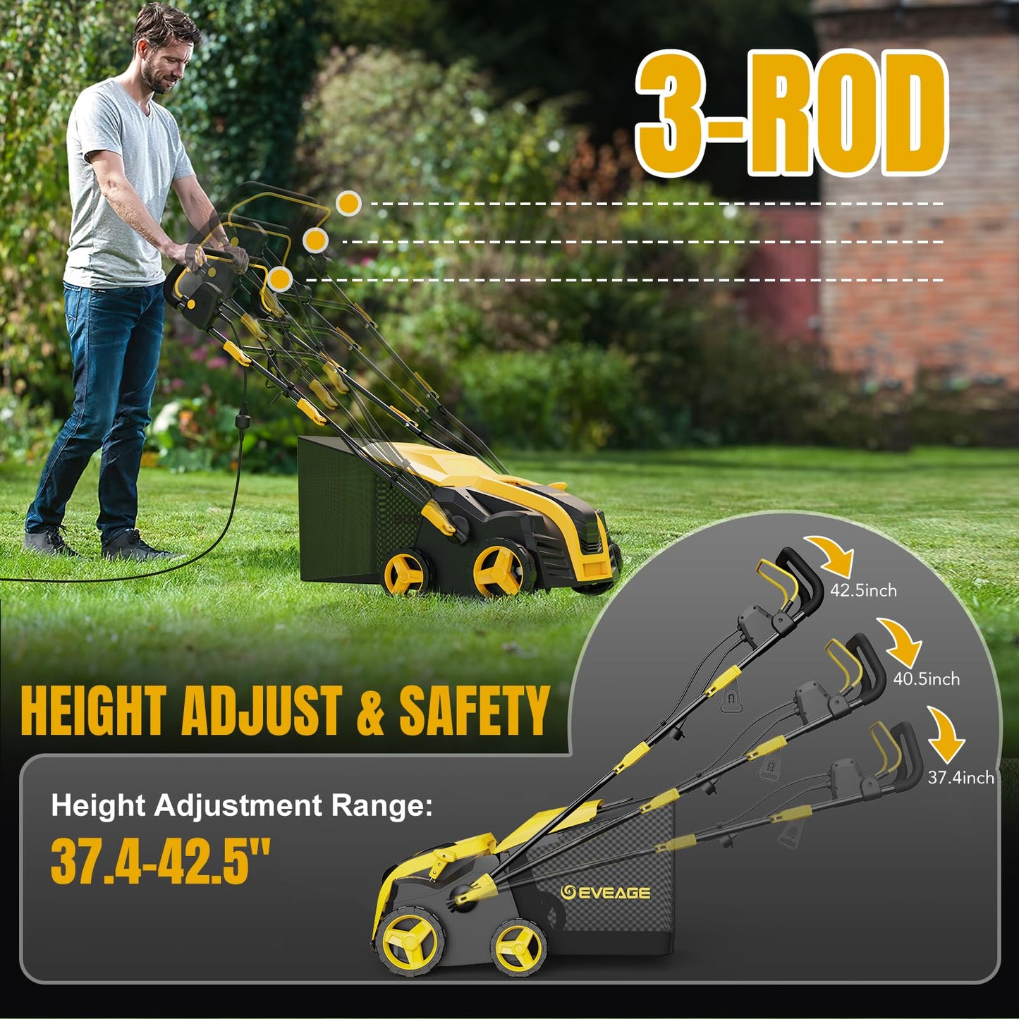 2026 Upgraded Electric Dethatcher Scarifier 16-Inch, EVEAGE 2-in-1 Lawn Dethatcher with 5-Position Depth Adjustment, 14.5-Gallon Collection Bag, Quick-Fold Lawn Scarifier for Healthy Lawn