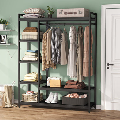 LITTLE TREE Heavy Duty Garment Rack, Portable Closet Wardrobe, 5-Tier Metal Shelving Clothing Rack, Freestanding Closet Organizer, Max Load 250 lb