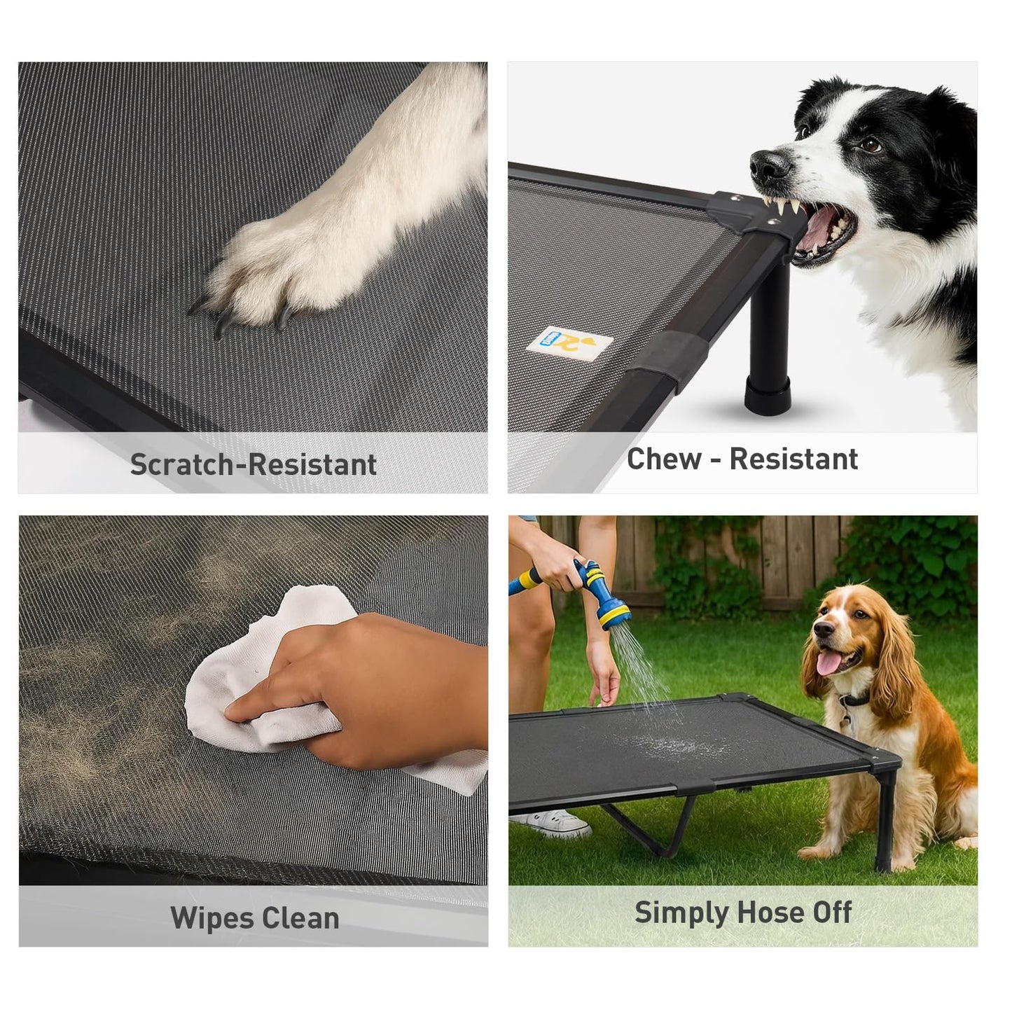 Sytopia 42'' Indestructible Outdoor Elevated Dog Bed for Large Dogs, Chew-Proof Pet Camping Raised Cot with Breathable Mesh - Durable Frame, Cooling Hammock Bed, Non-Slip Feet, Waterproof, Easy Clean