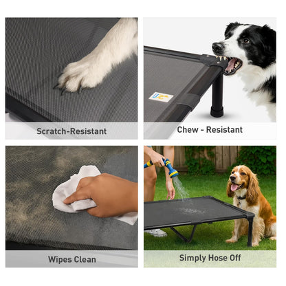 Sytopia 42'' Indestructible Outdoor Elevated Dog Bed for Large Dogs, Chew-Proof Pet Camping Raised Cot with Breathable Mesh - Durable Frame, Cooling Hammock Bed, Non-Slip Feet, Waterproof, Easy Clean