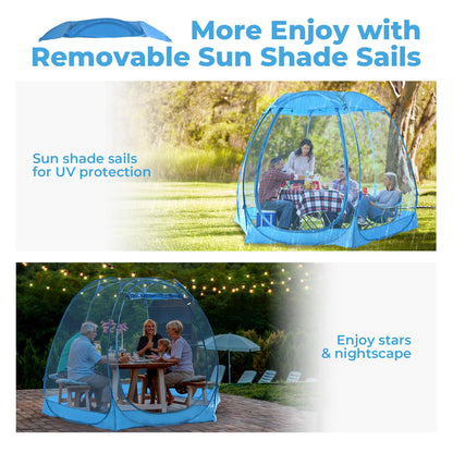 All Weather Proof Pod Pop Up Bubble Tent for 4-8 People, Large Oversize Dome House, Cold Protection Camping Tent, Winter Instant Igloo for Outdoor Activities 10x10FT Blue