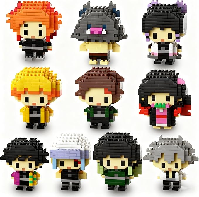 10 Kill Demon Anime Figures Building Block Kit Set Top Popular Monster Slayer Characters Micro Brick Models Head Japanese Manga Toy Merch Collectible Valentine's Day Gift for Fans Teen 14+(2000PCS)
