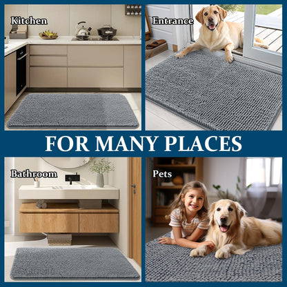 OLANLY Dog Door Mat - Absorbent Non-Slip Chenille for Muddy Paws | 48x30 Inches, Quick Dry, Grey