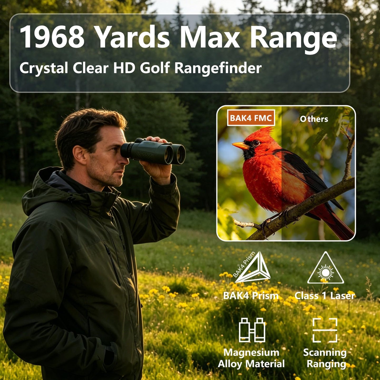 DINGSHIWEI Rangefinder Binoculars for Hunting, 1968 Yards Laser Rangefinder, 10x42 HD Optics, Fast 0.15s IP65 Waterproof ±0.5m for Golf, Bird Watching, Outdoor, Green