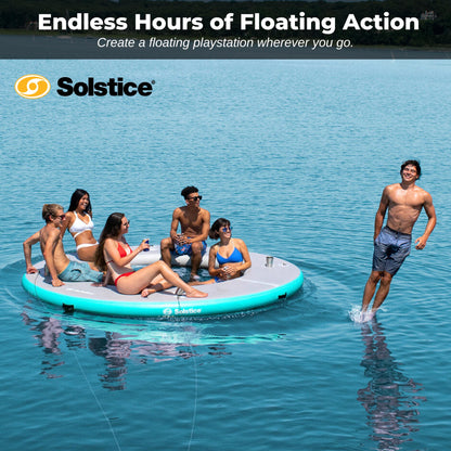 Solstice 10-Person Circular Mesh Inflatable Dock, Floating Water Raft Platform, 10ft - Round Outdoor Ring for Lake, River, Swimming Pool & Beach, Includes w/Carry Bag & Repair Kit