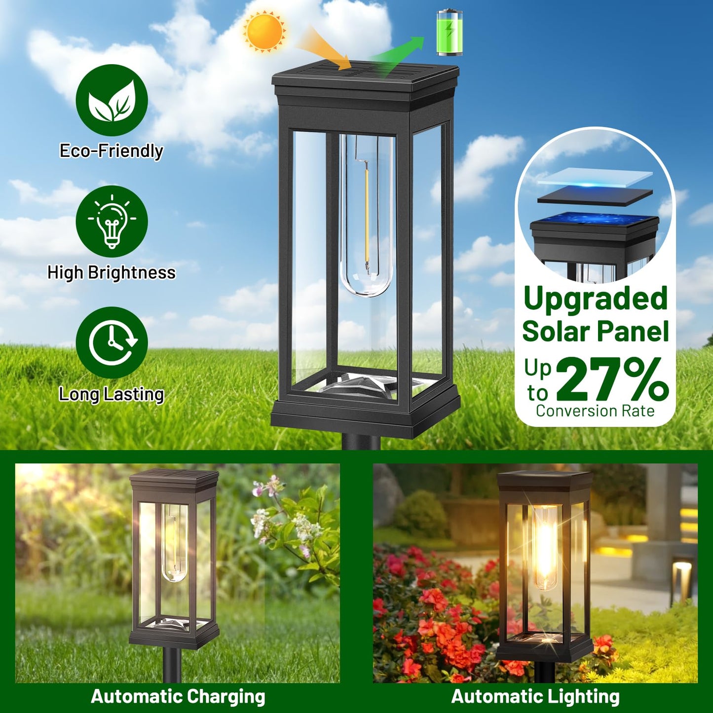 BesLowe Upgraded Solar Pathway Lights Outdoor, 12-Pack Large LED Solar Light Outdoor Waterproof, Super Bright Outside Lights for Yard, Sun-Powered Landscape Lighting for Garden Walkway, Warm White