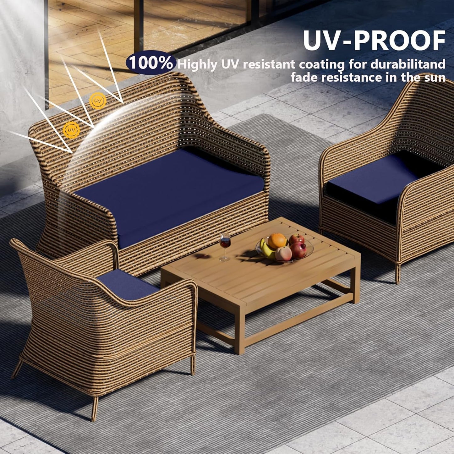 Outdoor Patio Seat Cushions by [Brand Name] - Weather & Fade Resistant | 3-Pack Anti-Slip 4-Seater Wicker Sofa Cushions