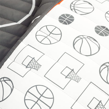 Lush Decor Basketball Game Reversible Quilt Twin Size 4 Piece Set, Charcoal - Kids Bedding Set - Twin Size Quilt - Sports Décor
