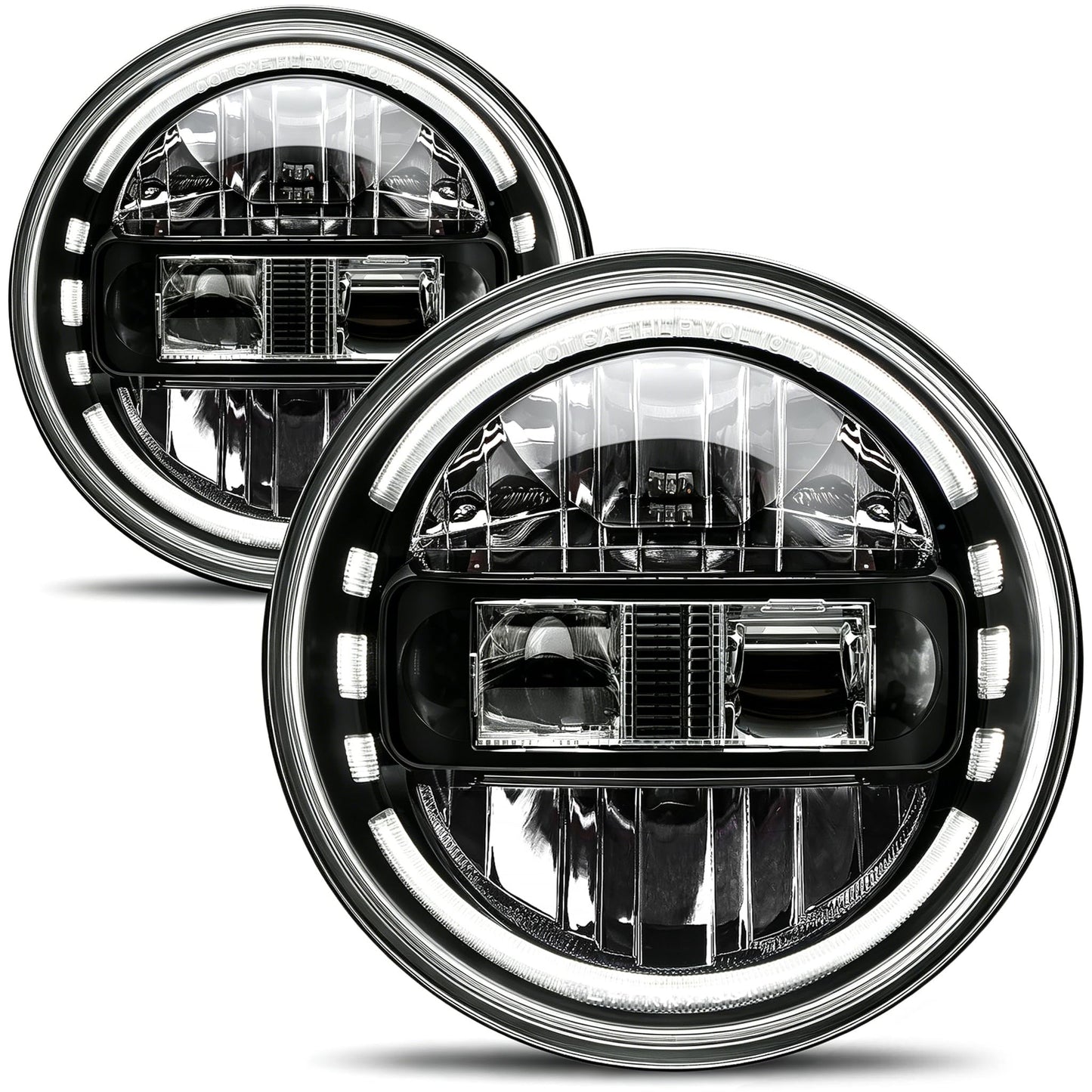 AUDEXEN 7 Inch LED Headlights for Jeep Wrangler JK JKU TJ LJ 1997–2018, 1200% Brighter Round Halo Headlamp, Hi/Lo Beam, Plug & Play Replacement for H6024, DOT Approved, Black