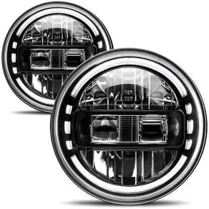 AUDEXEN 7 Inch LED Headlights for Jeep Wrangler JK JKU TJ LJ 1997–2018, 1200% Brighter Round Halo Headlamp, Hi/Lo Beam, Plug & Play Replacement for H6024, DOT Approved, Black