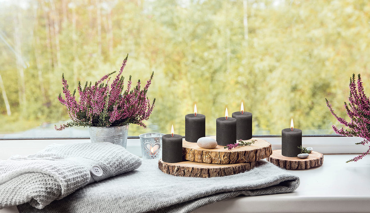 BOLSIUS 4 Pack Black (Stormy Gray) Rustic Pillar Candles - 2.75 X 3.25 Inches - Premium European Quality - Includes Natural Plant-Based Wax - Unscented Dripless Smokeless 35 Hour Spa Décor Candles