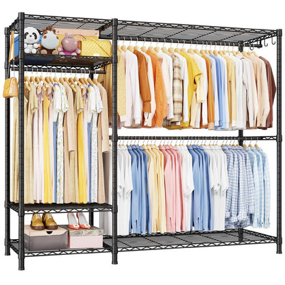 Ulif F7 Plus Garment Rack, Heavy Duty Clothes Rack, Clothing Racks for Hanging Clothes, 6-Tiers Freestanding Portable Closet Storage Rack 68'' W × 14.6'' D × 76.6'' H, Max Load 850 Lbs, Black