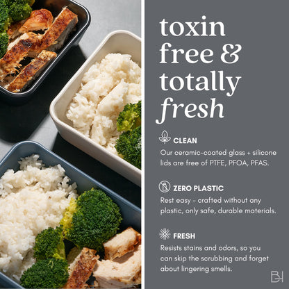 BRIVARA HOME 20-Piece Glass Food Storage Containers Set with Lids (10 Containers + 10 Lids) | Microwave-Safe Airtight Seal, Oven-Safe Ceramic-Coated Glass | Zero Plastic, No PFAS/PFOA/BPA [Crema]