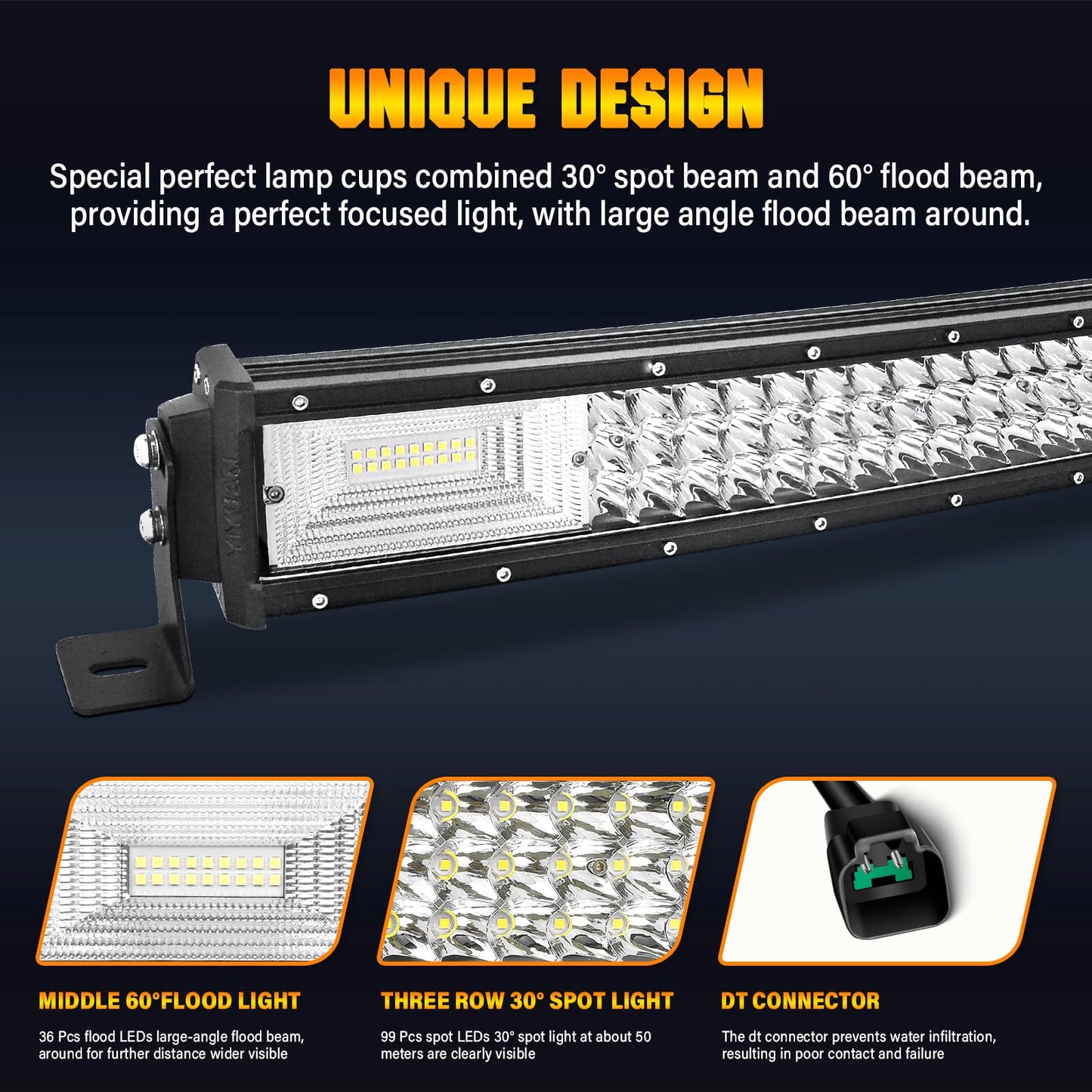 Willpower 52 inch Curved LED Light Bar with Remote Controller Wiring Harness,675W Triple Row Spot Flood Combo Beam,Strobe Flash Work Light Driving Lights,Waterproof Remote Controller On/Off Switch