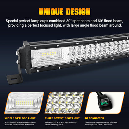 Willpower 52 inch Curved LED Light Bar with Remote Controller Wiring Harness,675W Triple Row Spot Flood Combo Beam,Strobe Flash Work Light Driving Lights,Waterproof Remote Controller On/Off Switch