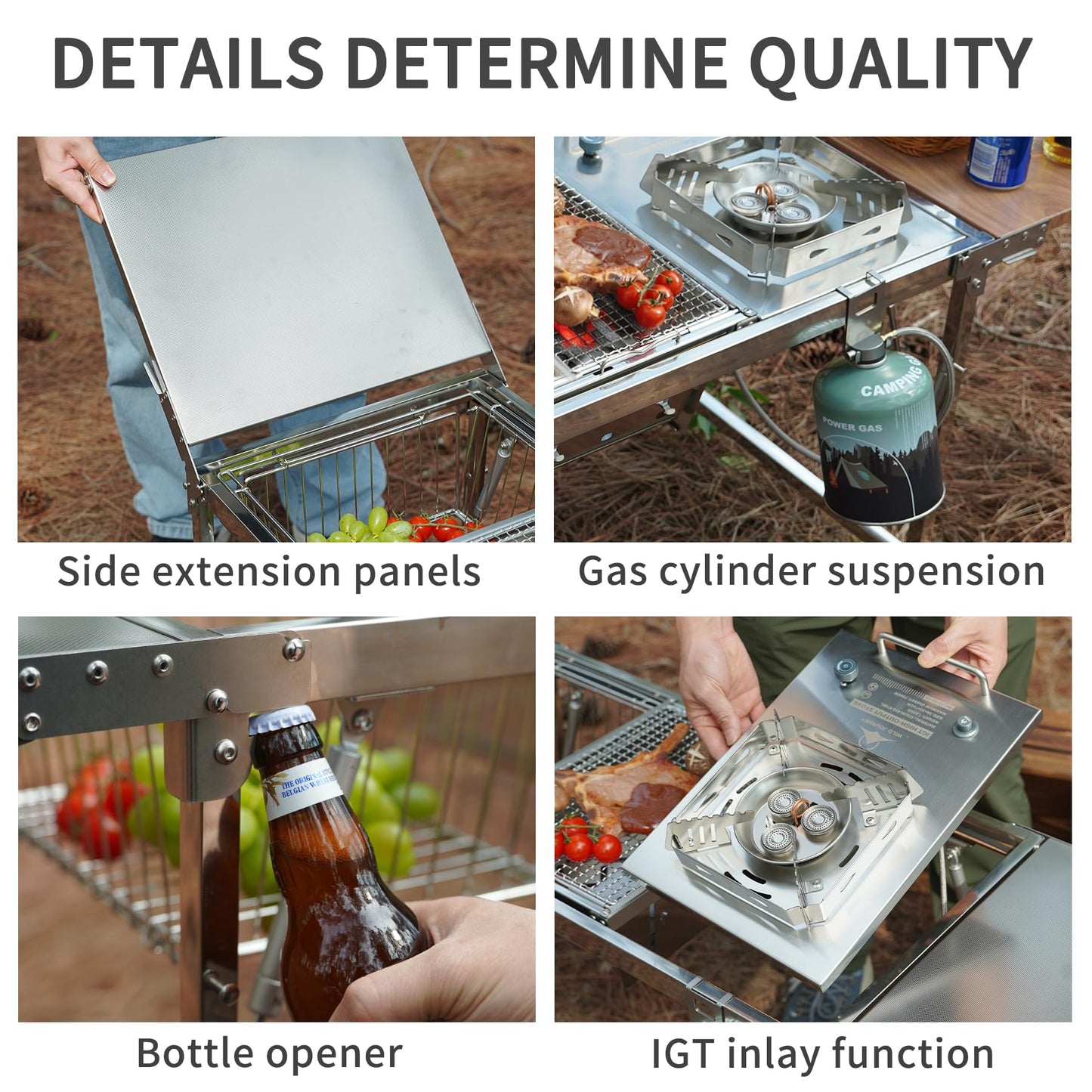 CAMPJOURNEY Folding Table IGT Camping Table, Portable Outdoor IGT Cook System, Stainless Steel Camp Table with Carry Bag for Car Camping Picnic RV Trip Patio Backyard BBQ
