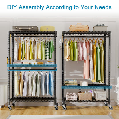 FUTASSI P3 Rolling Clothes Rack, Clothing Racks for Hanging Clothes, Heavy Duty Garment Rack with Wheels, Freestanding Portable Closet Racks 39.4'' W x 14'' D x 78.5'' H, Max Load 470 LBS, Black