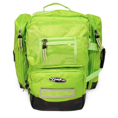 Kemp USA Ultimate EMS Backpack EMT Emergency Medical Bag Fits BLS ALS Gear and D Tank Oxygen Cylinder 1680D Nylon Multiple Grab Points Chest Waist Straps Color Coded Pouches Neon Green