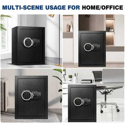 Fdsutvit Fireproof Home Safe Box- Steel Digital Combination Lock Security Box with Type-C Backup & Sensor Light, Key Lock Safety Box for House Office Documents Money Jewelry Handgun - Black 3.2 Cu Ft