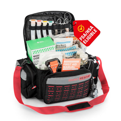RHINO RESCUE First Responder First Aid Kit Fully-Stocked EMT Bag, Professional EMT/EMS Trauma Medical Kit, Molle System & Reflective Stripe, 300+ First Aid Supplies, Suits for Business, Home (Black)