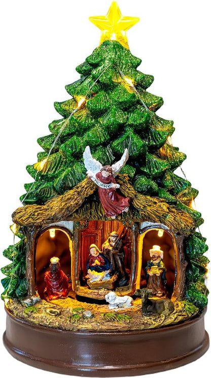 Candieslife Musical Christmas Tree - Rotating Nativity Scene with LED Star Light | Tabletop Holiday Decor