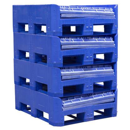 Buckhorn 48" x 40" x 46" Collapsible Bulk Box Container, General Purpose Plastic Stacking Gaylord Box with 4-Way Forklift Access and 2 Drop Doors, 1100 lb Capacity Storage Tote, Blue (BG48404602)