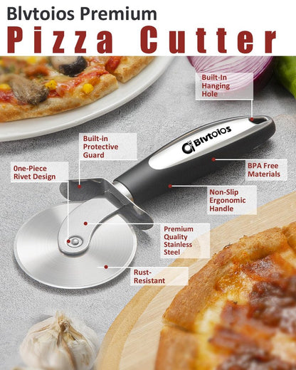Blvtoios Premium Pizza Cutter, Multi-Purpose Stainless Steel Pizza Cutter Wheel with Non-Slip Soft Touch Handle, Perfect for Cutting Pizza, Dough and Pastry, Dishwasher Safe