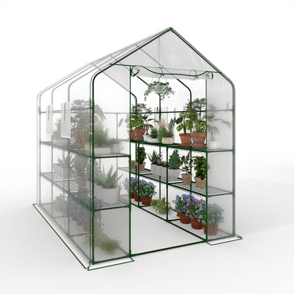 Walk-in Greenhouse 57"X85"X77" – Outdoor Garden Greenhouse with Thick UV-Resistant PE Cover, Mesh Door & Screen Windows, 3 Tiers 18 Shelves for Seedlings, Flowers, Vegetables, and Herbs
