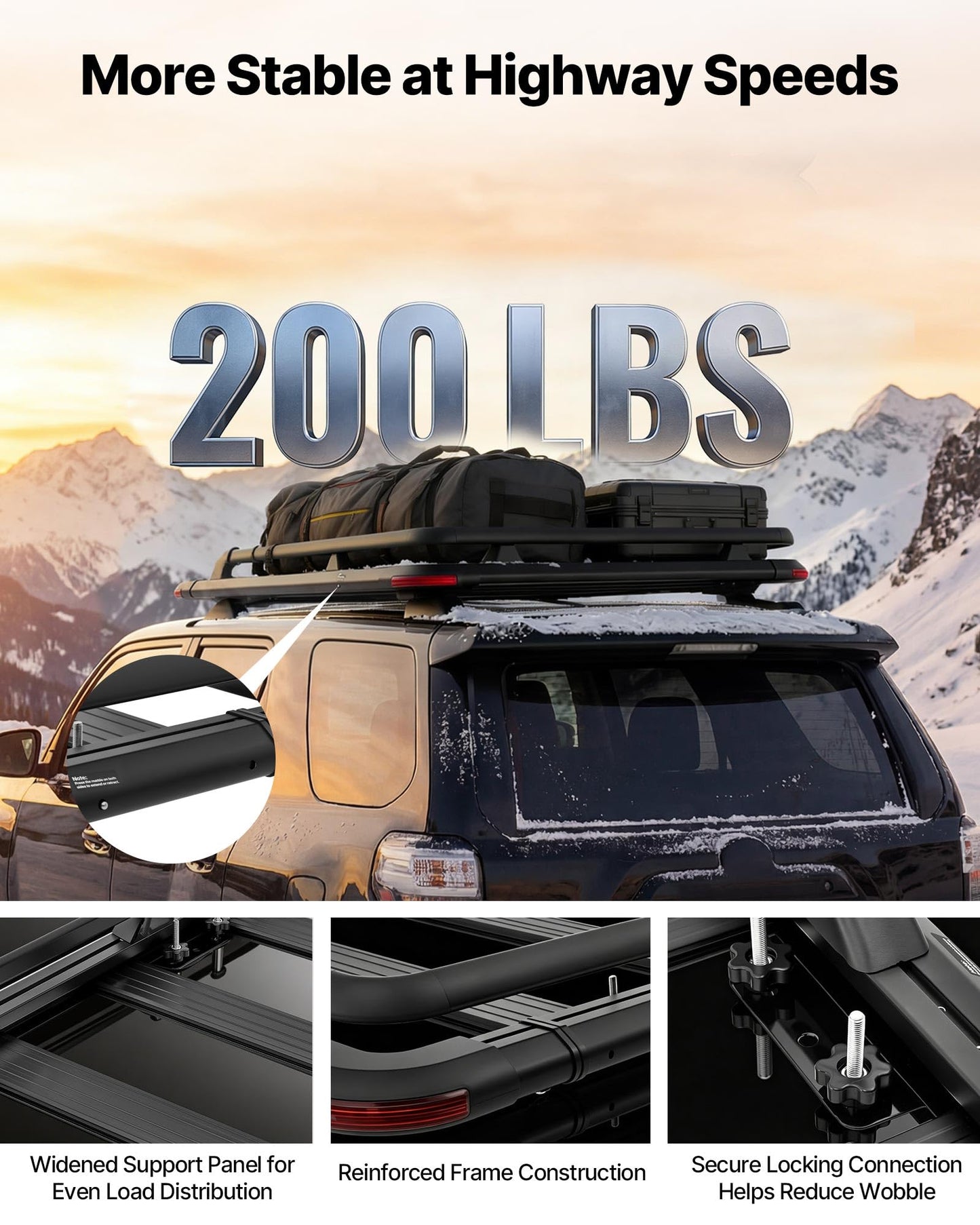 VEVOR Roof Rack Cargo Basket, 64 x 39 x 4.53 in, Heavy Duty Roof Top Carrier Basket with Extension, 200 lbs Capacity, All-Weather Car Top Luggage Holder, Universal Fit for SUVs Trucks Vehicles Pickups