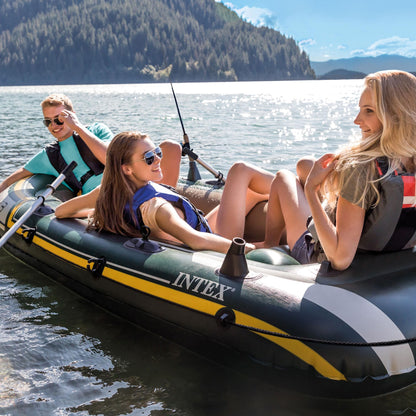 INTEX 68380EP Seahawk 3 Inflatable Boat Set: Includes Deluxe 54in Boat Oars and High-Output Pump – SuperStrong PVC – Fishing Rod Holders – 3-Person – 790lb Weight Capacity