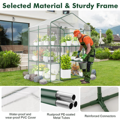 Happygrill Greenhouse, Portable Greenhouses for Outdoors w/8 Shelves, Roll-Up Zippered Door, 2 Observation Windows & 2 Tiers, Weather-Proof PE Cover, Wind Rope (Transparent, 55” x 57” x 77”)