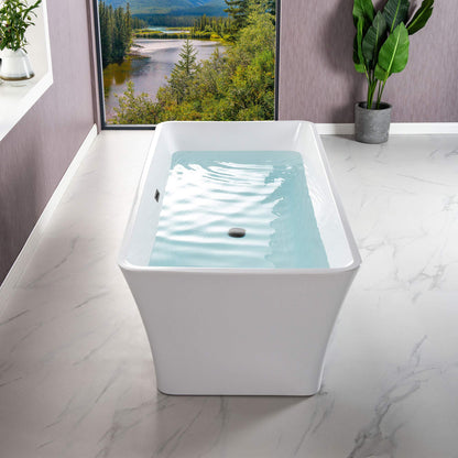 WOODBRIDGE 59" Freestanding White Acylic Soaking Bathtub with Matte Black Drain and Overflow,BTS1509-MB-Drain&O
