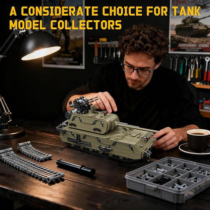 WW2 Panzer VIII Maus Tank Building Sets for Adults Army Military Vehicles Collectible Model for Home Decor (Olive Green)